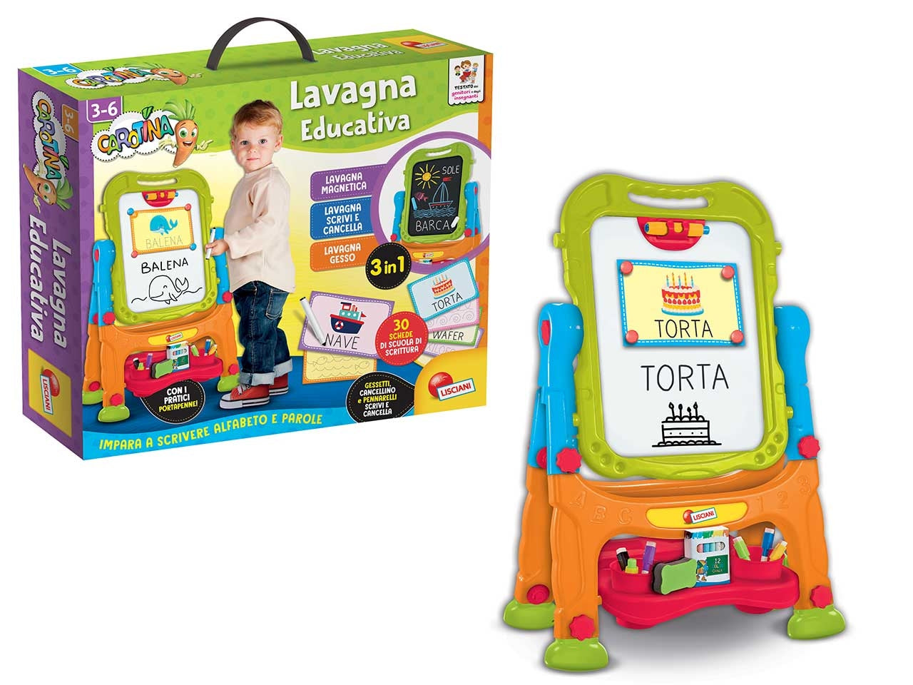 Gioco Educativo Prescolare Carotina Lavagna Educativa - Multicolor, per Bambini 3-6 Anni, Lisciani