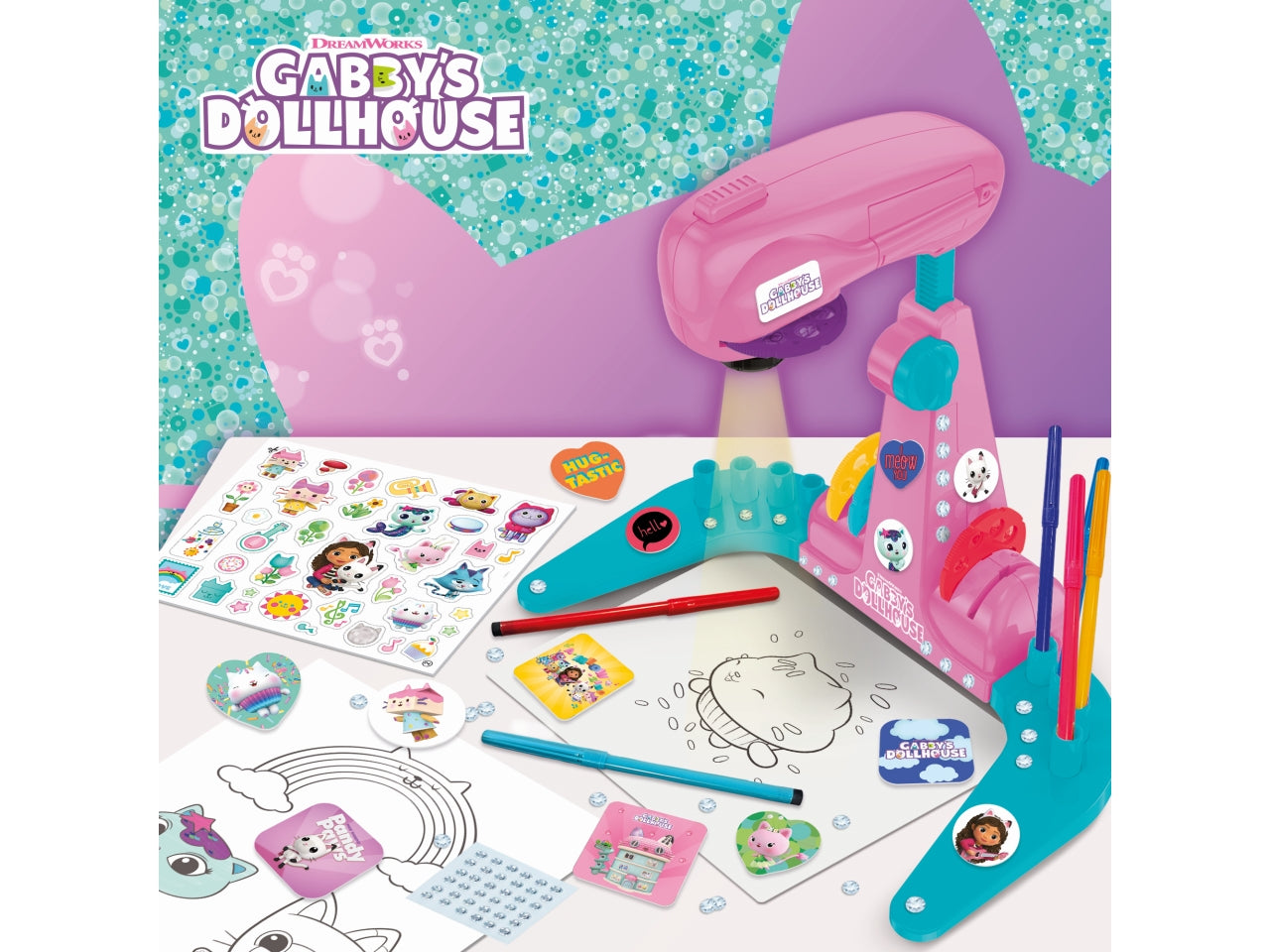 Gioco creativo gabby's dollhouse projector drawing school multicolor, per bambini da 4 anni, lisciani