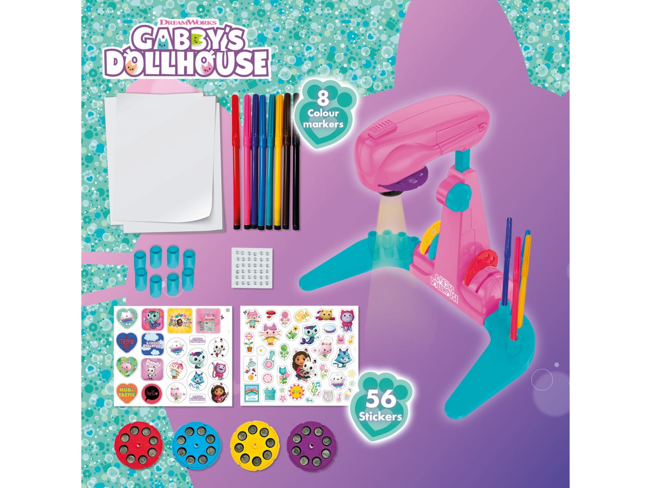 Gioco creativo gabby's dollhouse projector drawing school multicolor, per bambini da 4 anni, lisciani