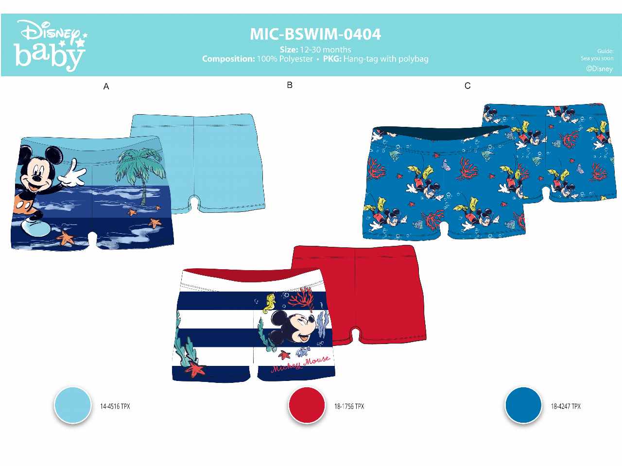 Costume da bagno bimbo boxer 12-30 mesi mickey