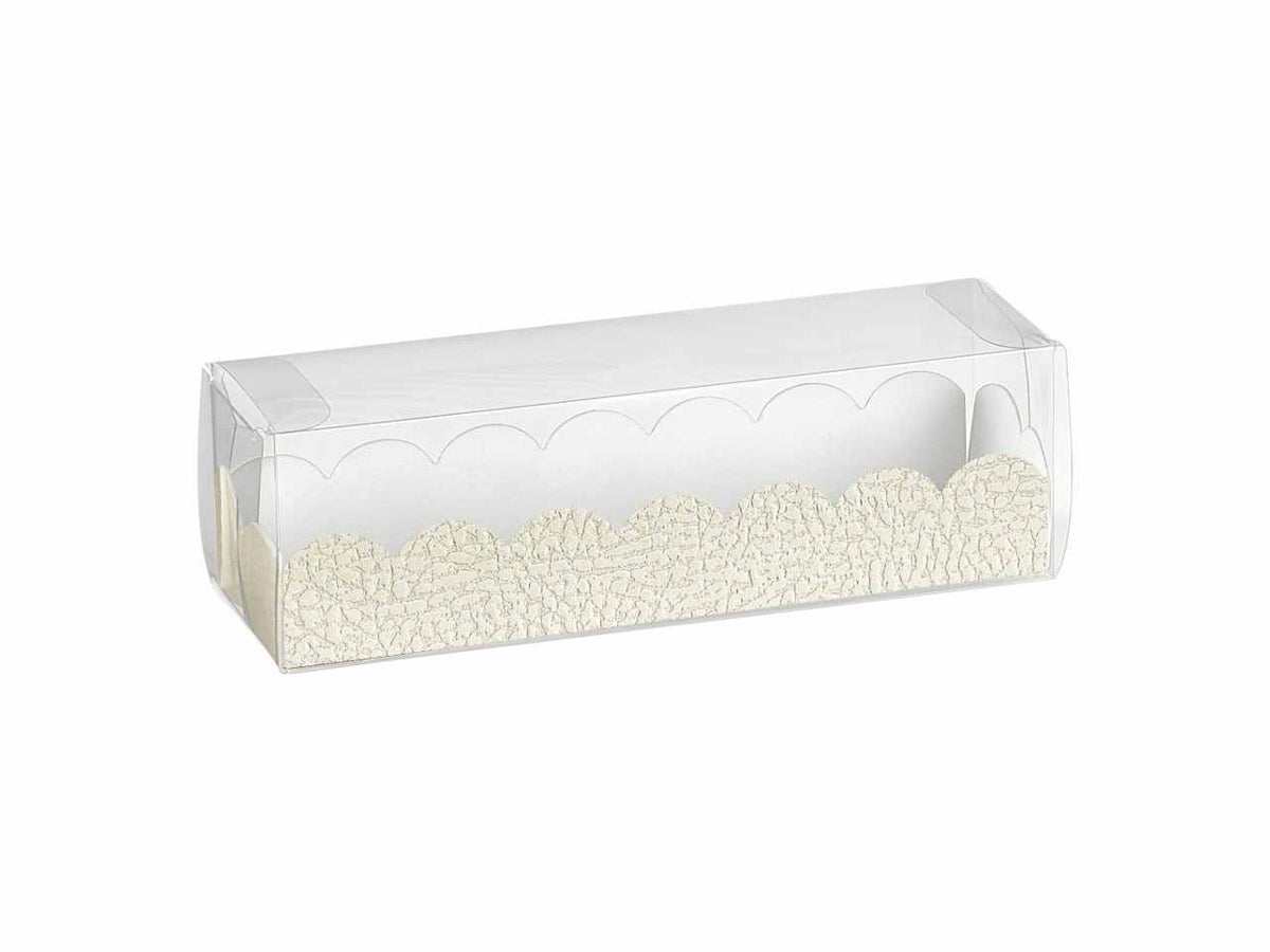 Pelle bianca astuccio in pvc con vaschetta 19x5x5cm, ideale per macarons