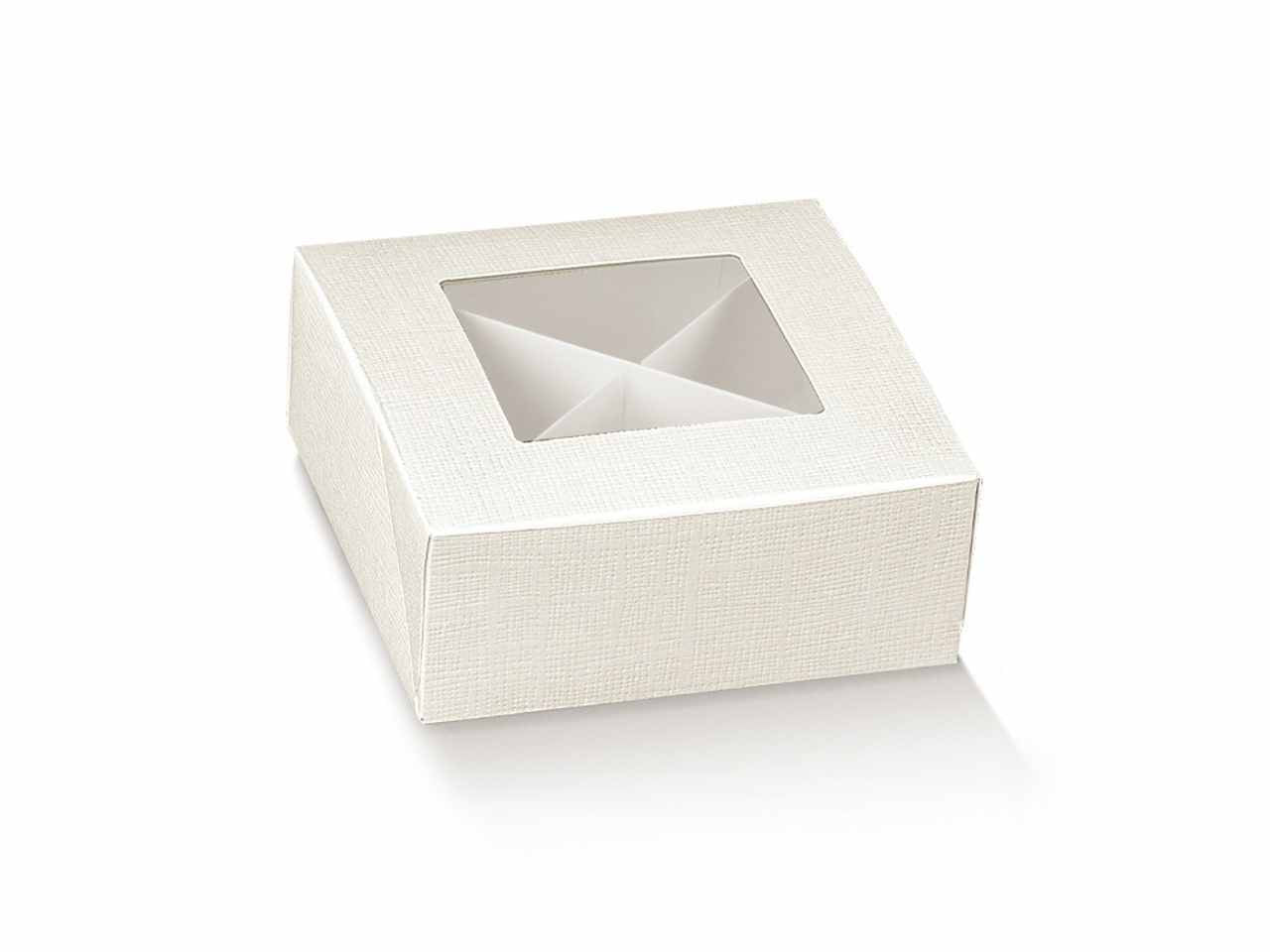 Scatola seta bianca 10x10x4cm con finestra in plastica