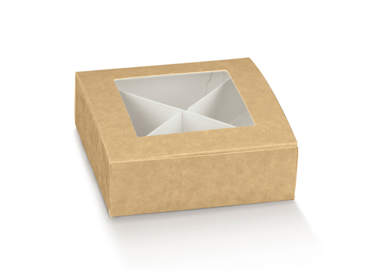 Scatola nature 10x10x4cm con finestra in plastica e divisori