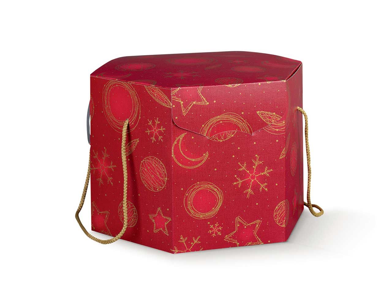 Scatola esagonale colore 245x245x180mm colore rosso e decorazione universo