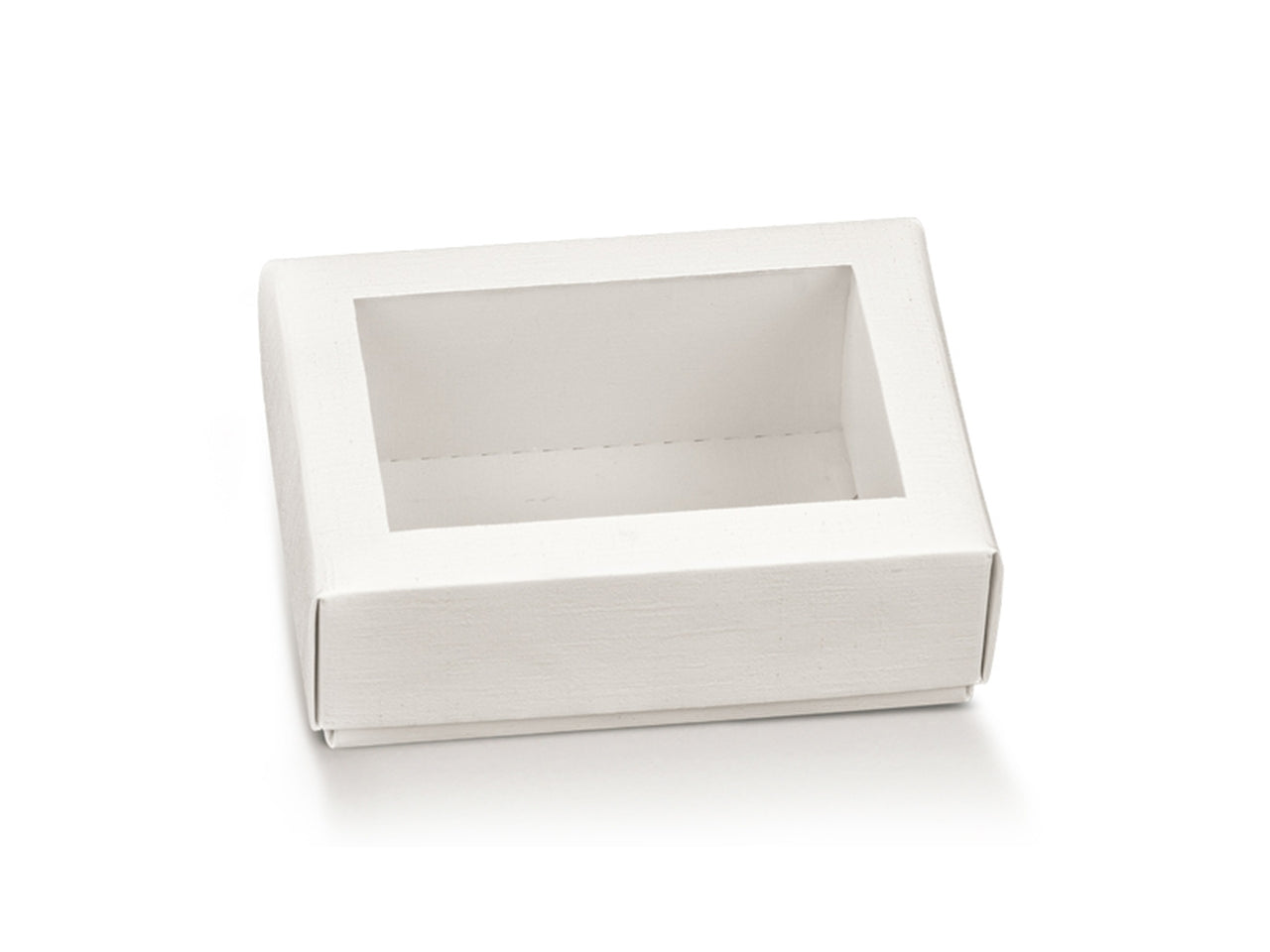 Scatola fibra bianco 10x7x4cm con coperchio e finestra trasparente