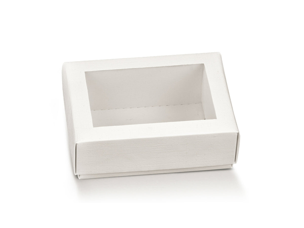 Scatola fibra bianco 10x7x4cm con coperchio e finestra trasparente