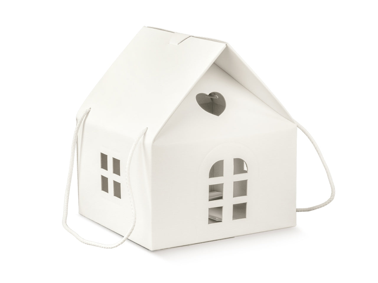 Scatola casetta con manici in corda linea fibra bianca 20x20xh.18cm