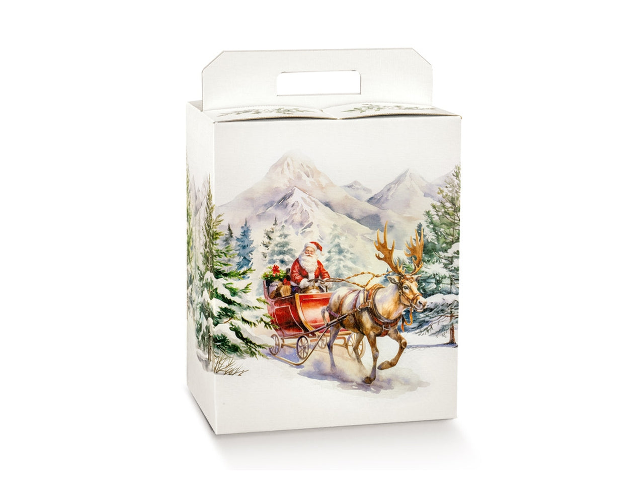 Scatola regalo bianca con decoro paesaggio innevato natalizio per panettoni 33x25x35 cm - Scotton