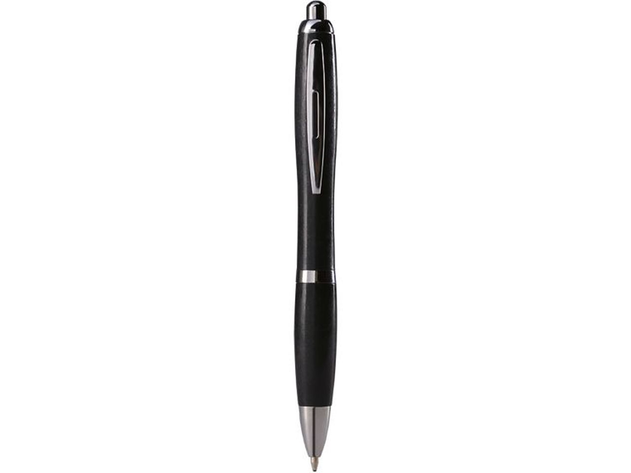 Penna a sfera nera in paglia di grano e abs con clip in metallo, chiusura a scatto, refill nero.