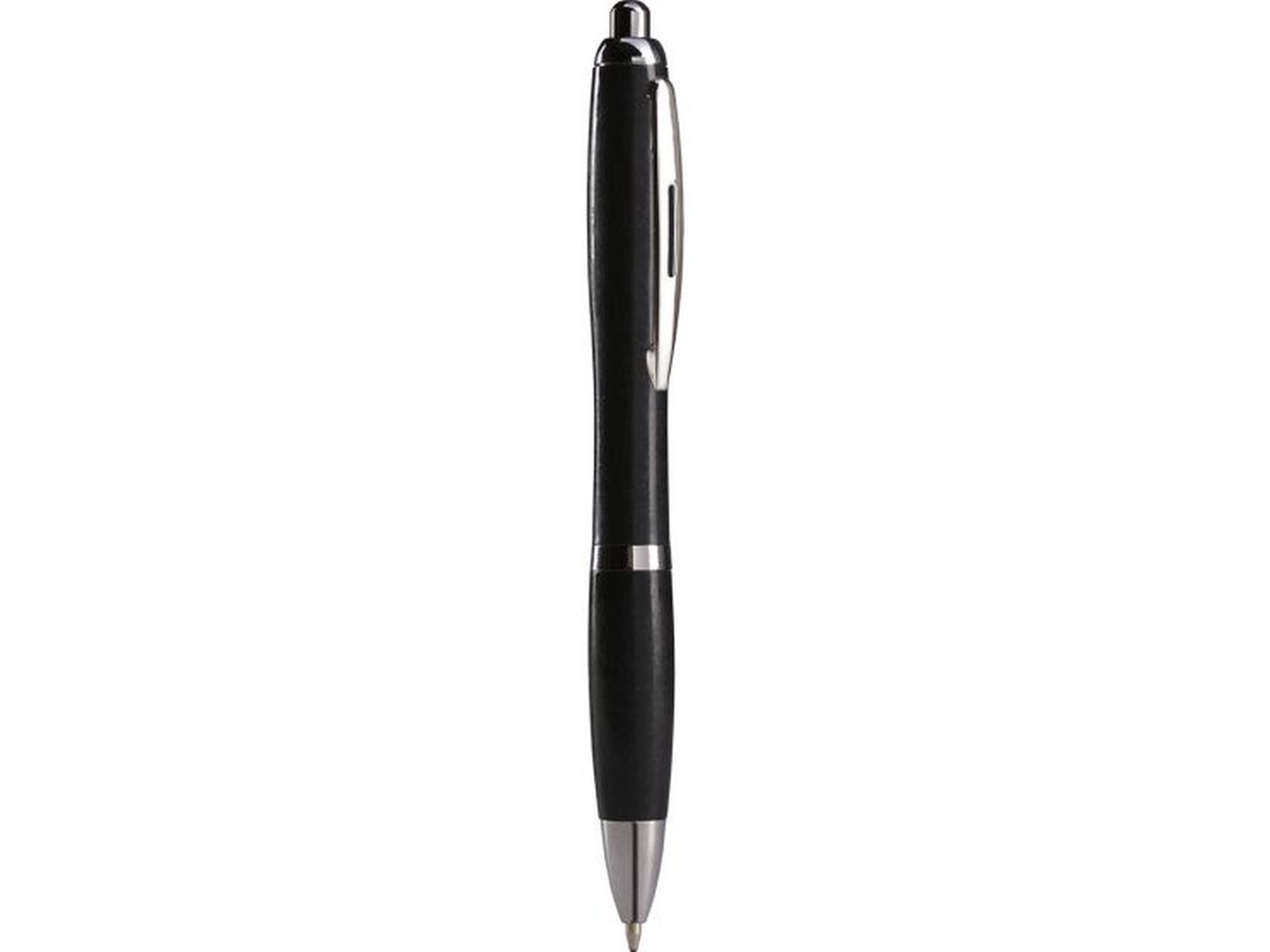 Penna a sfera nera in paglia di grano e abs con clip in metallo, chiusura a scatto, refill nero.
