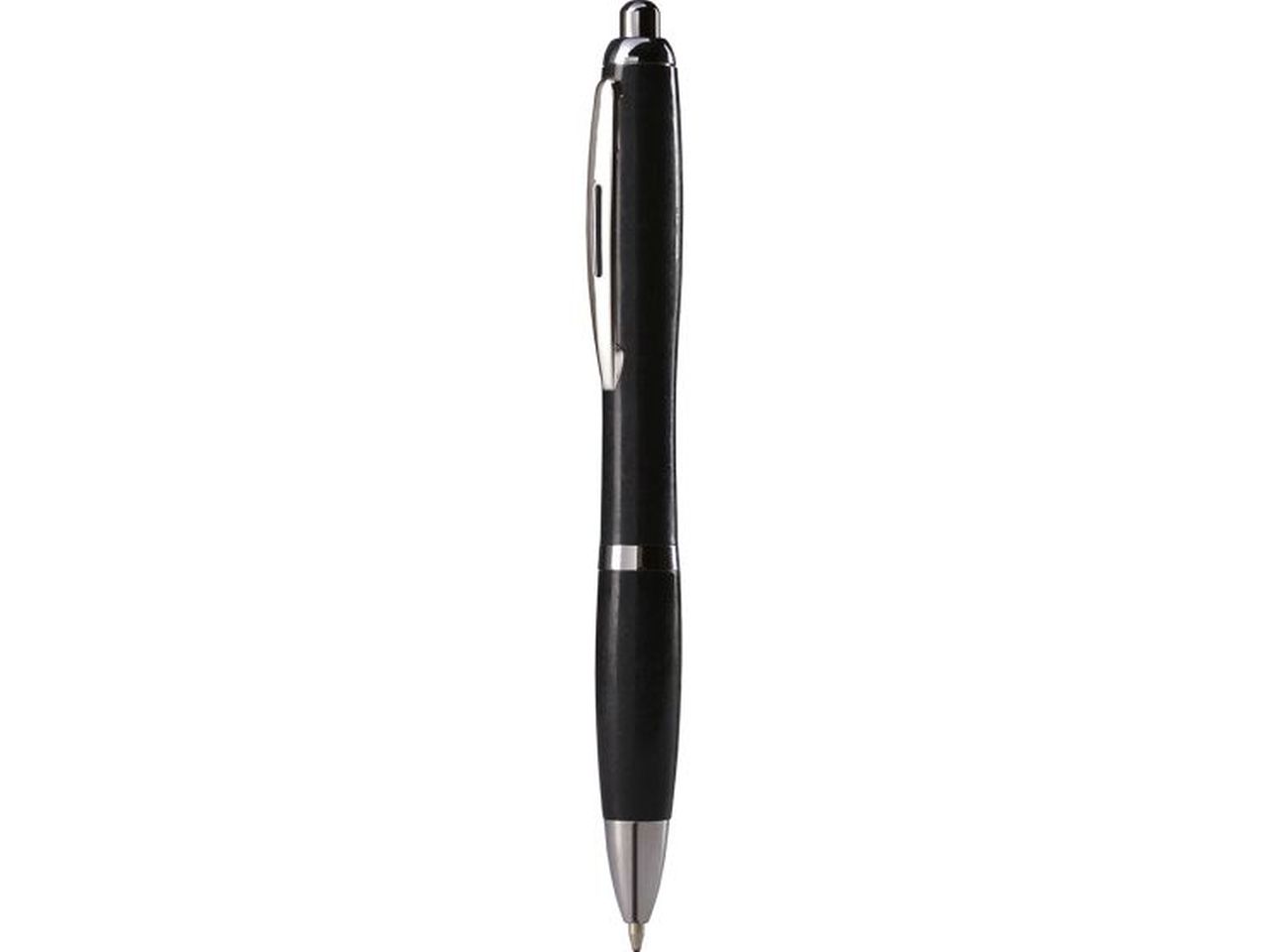 Penna a sfera nera in paglia di grano e abs con clip in metallo, chiusura a scatto, refill nero.