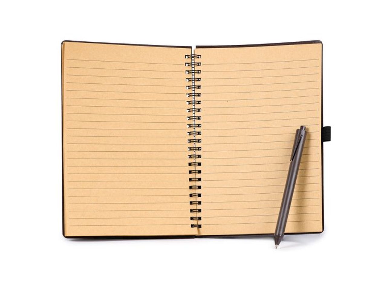 Blocco per appunti in carta kraft a righe con penna a sfera realizzata con miscela di caffè .