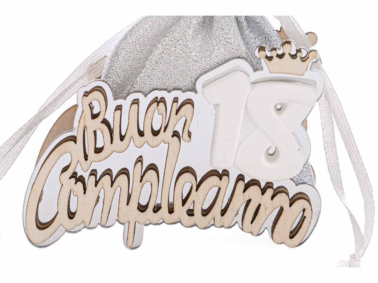 Sacchetto porta confetti 18esimo compleanno colore argento 3,5x8,5xh.9cm