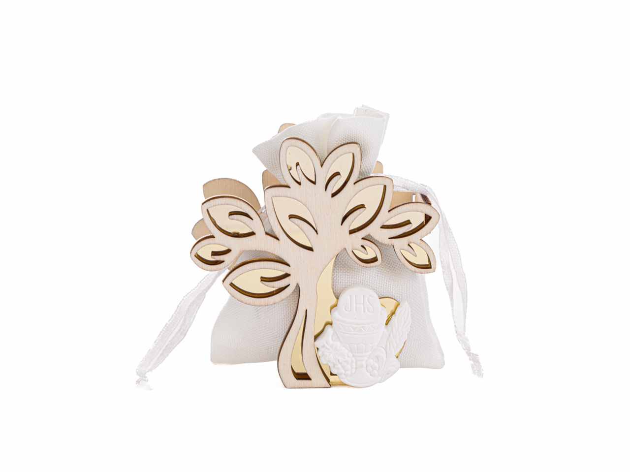 Sacchetto porta confetti albero comunione colore oro 4,5x7,5xh.8,5cm