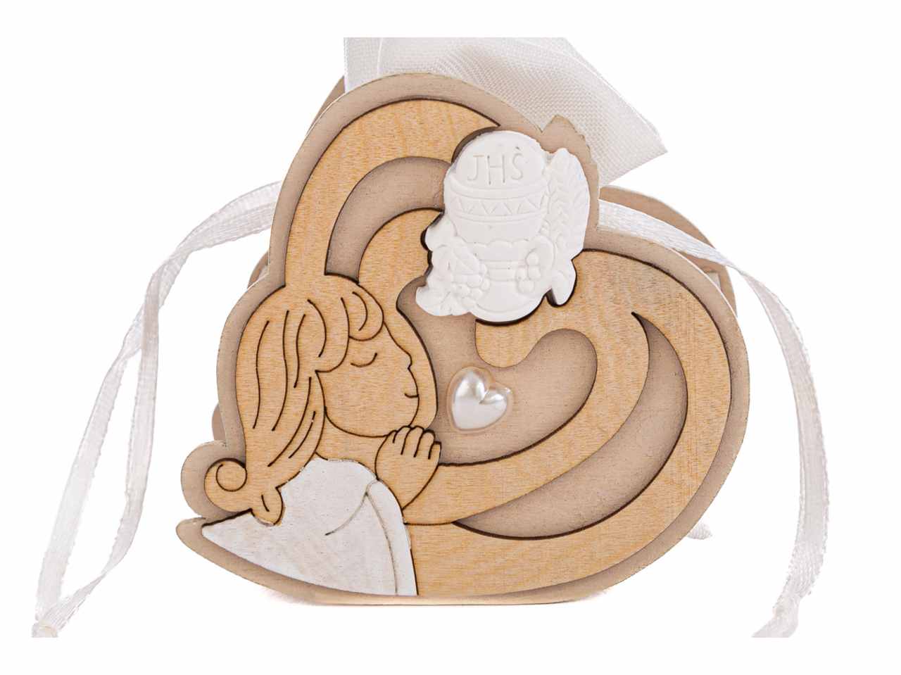 Sacchetto porta confetti in legno per comunione girl 3,5x6,5xh.8,5 cm