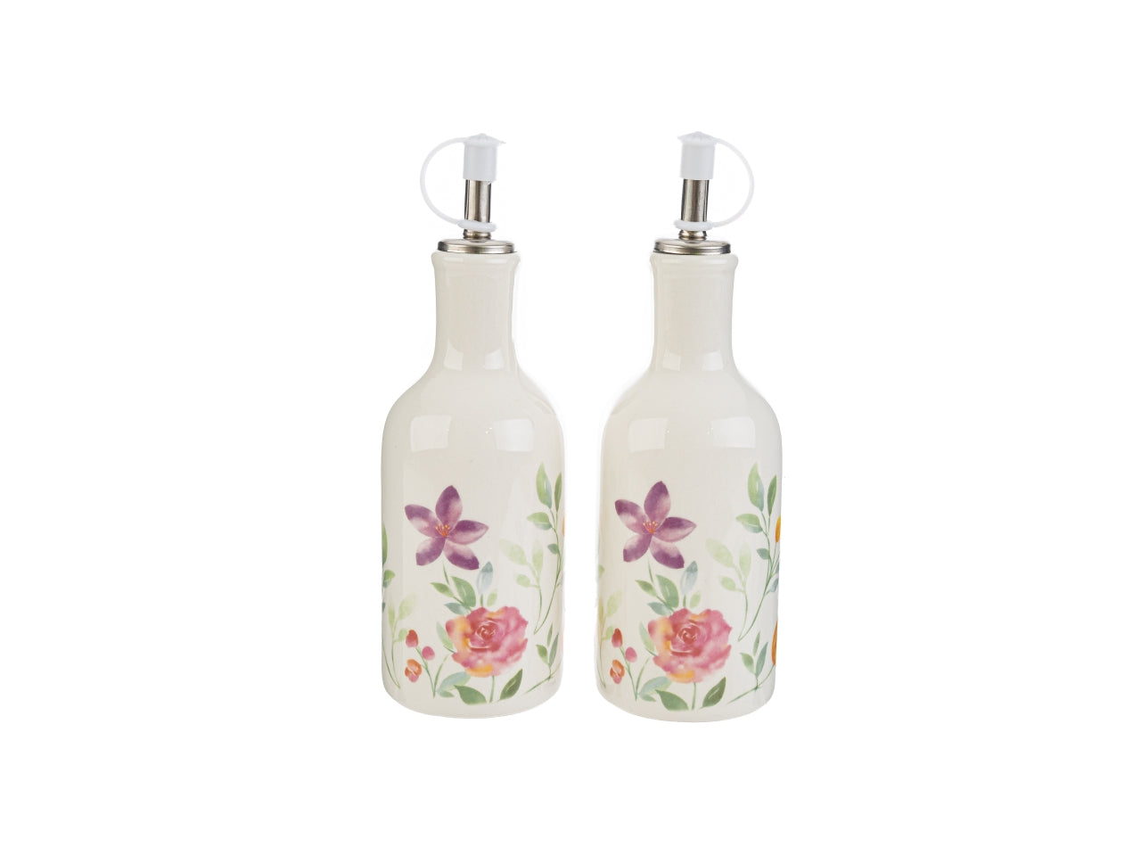 Set olio e aceto in porcellana con decorazione fiori