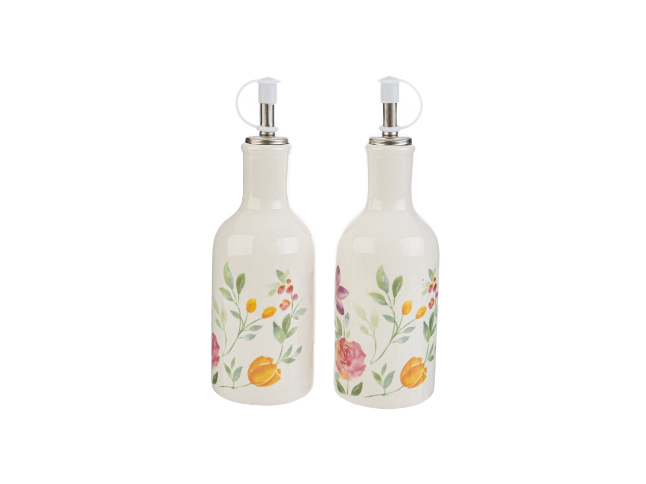 Set olio e aceto in porcellana con decorazione fiori