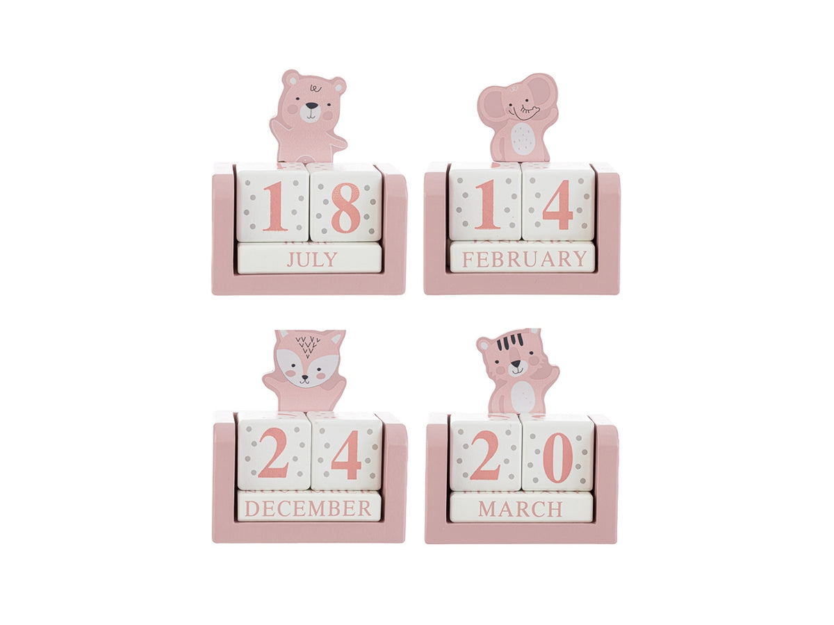 Datario rosa bomboniera nascita bimba in legno, idea regalo battesimo, 4 soggetti assortiti - 8x4,5x9cm - Le Stelle