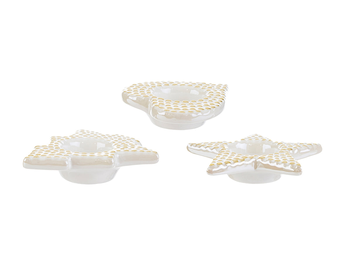 Portacandele natalizio 10xh.11cm in ceramica in 3 assortimenti