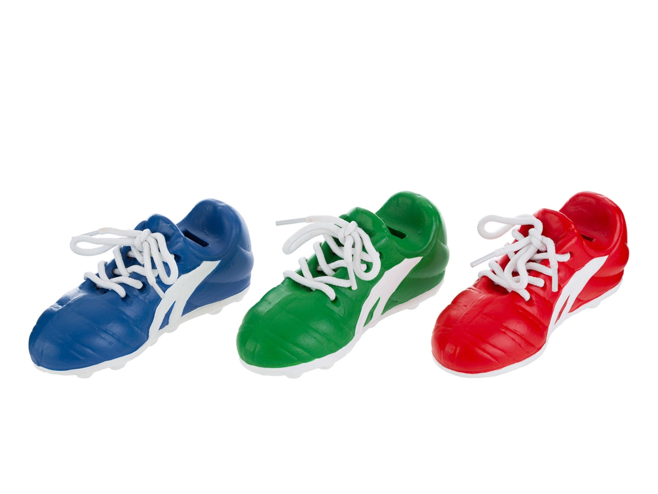 Salvadanaio scarpette calcio resina 17x7xh.8cm 3 colori assortiti