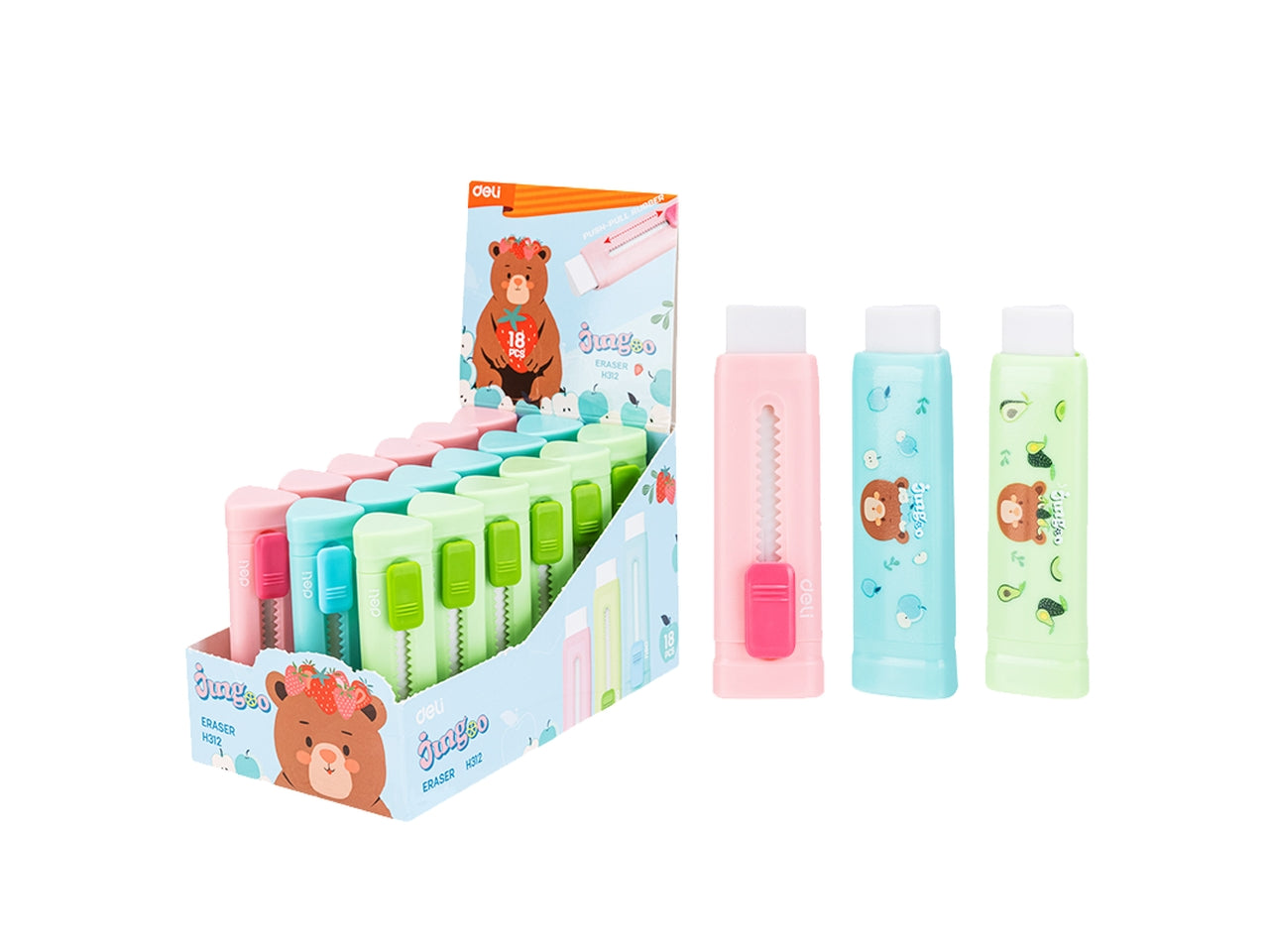 Gomma scorrevole assortita in 3 colori 8,5x2,5 cm - Deli