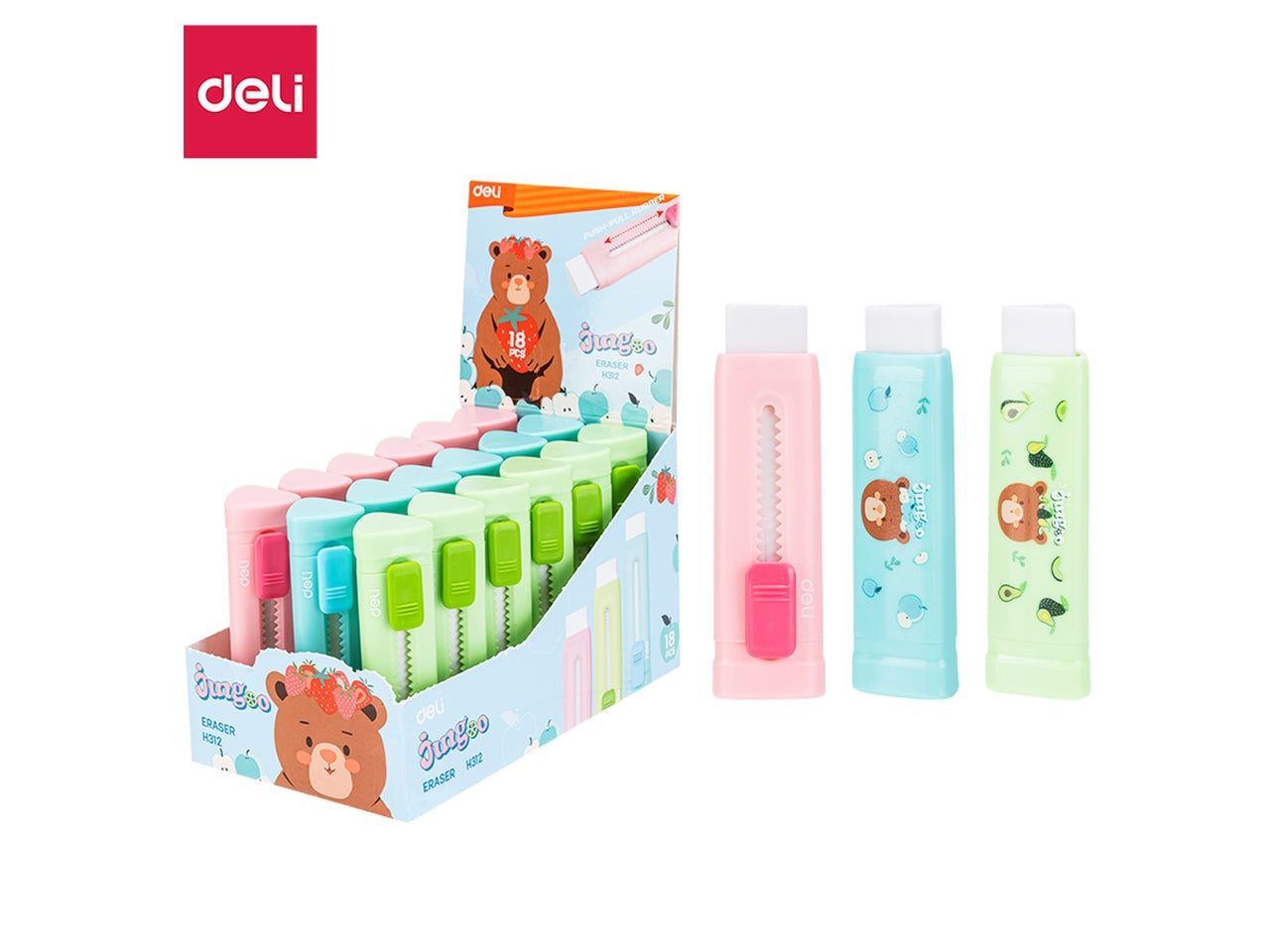 Gomma scorrevole assortita in 3 colori 8,5x2,5 cm - Deli