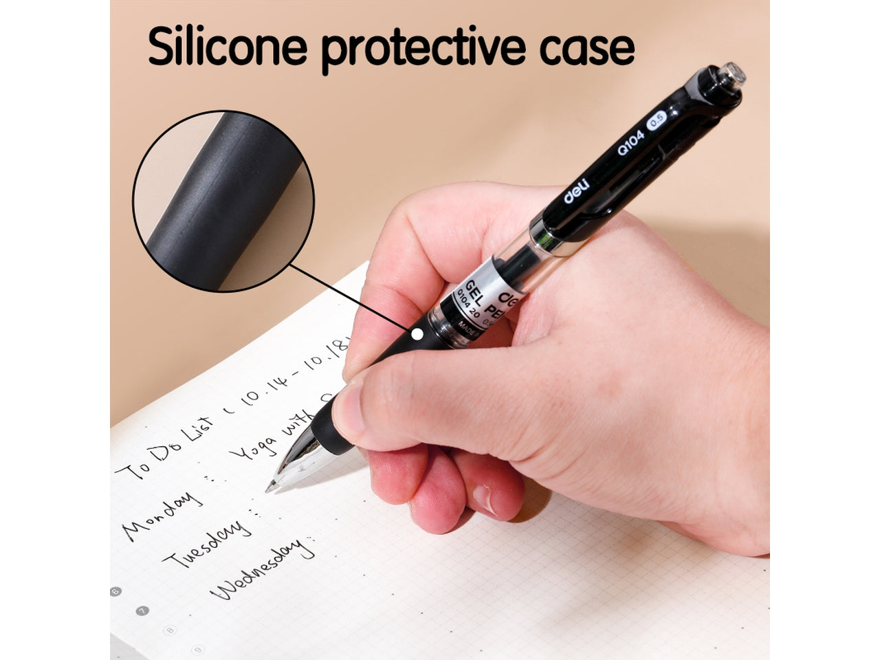 Penna gel nero a scatto Q104 tratto 0,5 mm con clip, confezione da 12 penne - Deli