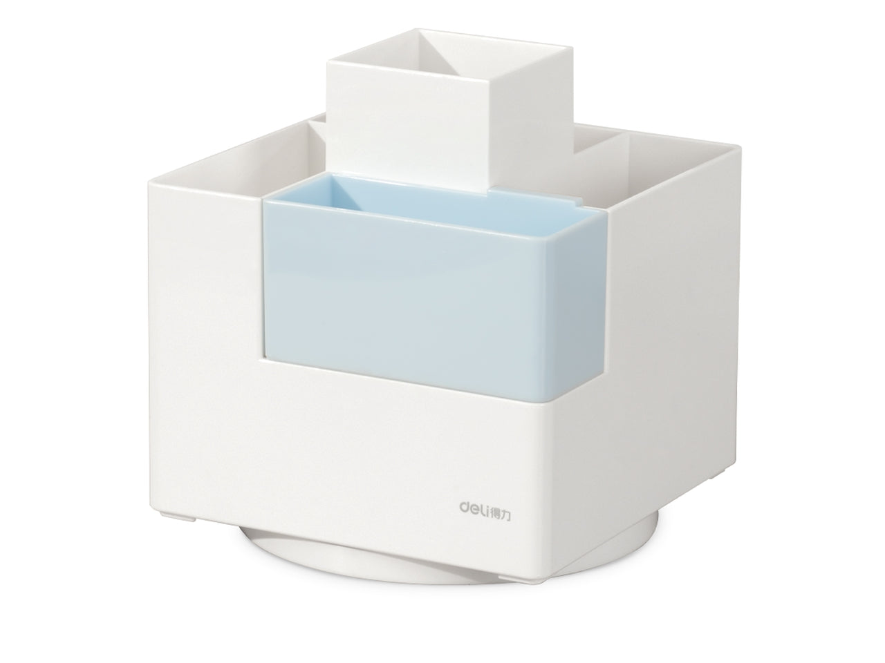 Portaoggetti ufficio rotante bianco e azzurro in plastica con base rotante 12,5x12 cm - Deli