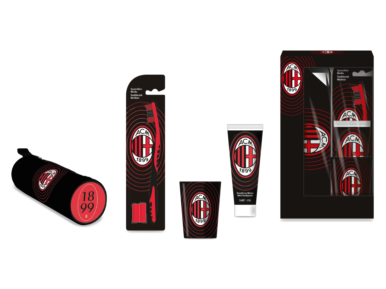Milan set regalo igiene dentale con spazzolino, dentifricio 75ml, bicchierino e astuccio