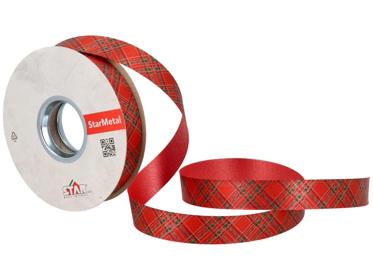 Nastro regalo tartan rosso e verde opaco ruvido in polipropilene - Star