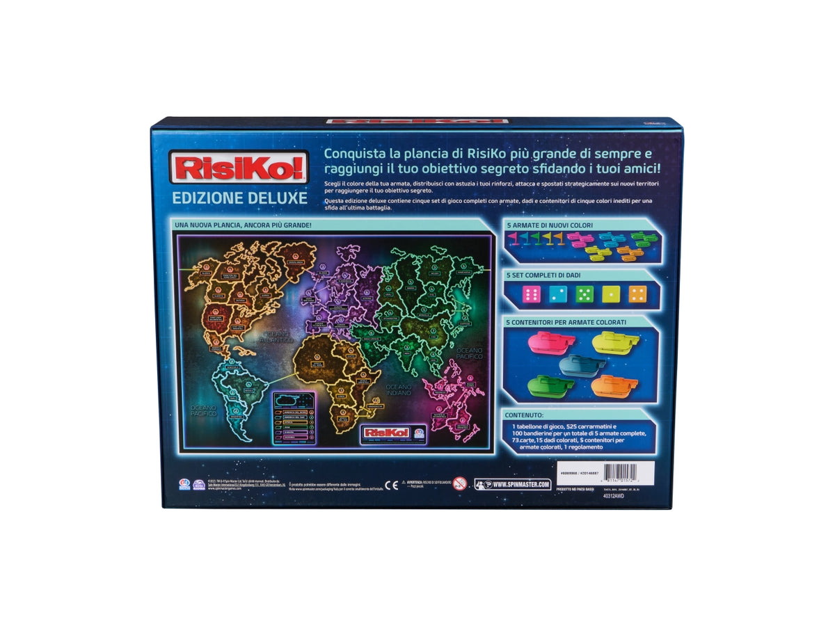 Risiko! Deluxe: Gioco da Tavolo Strategico, Carta e Plastica, Multicolore, Età 10+, Plancia Extra Large, Obiettivi Segreti - Spin Master