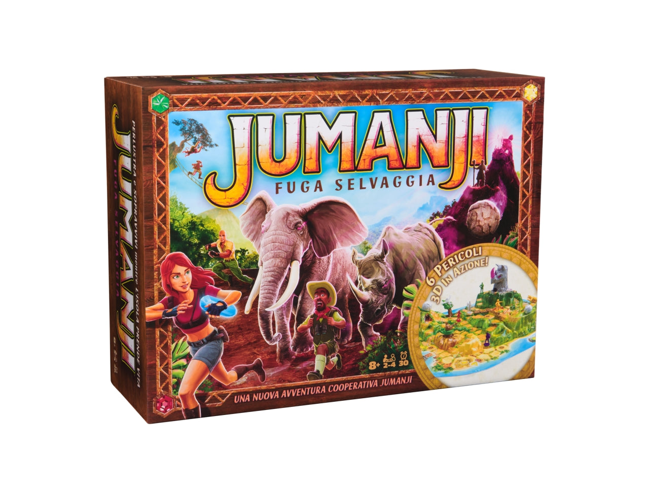 Jumanji Fuga Selvaggia: Gioco da Tavolo Cooperativo per 2-4 Giocatori, Materiale in Carta e Plastica, Età 8+, Tabellone 3D Interattivo, Multicolore - Spin Master
