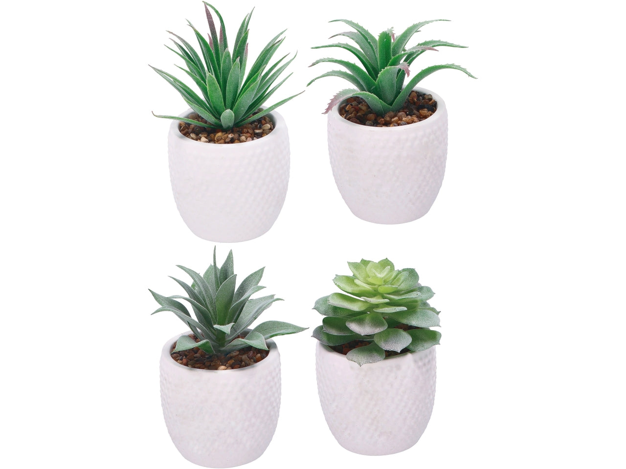 Vaso con pianta grassa artificiale in ceramica - bianco/verde realistica e flessibile con fogliame opaco - d.9xh.18cm - Star