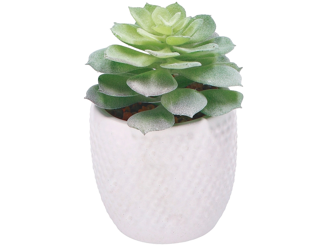 Vaso con pianta grassa artificiale in ceramica - bianco/verde realistica e flessibile con fogliame opaco - d.9xh.18cm - Star