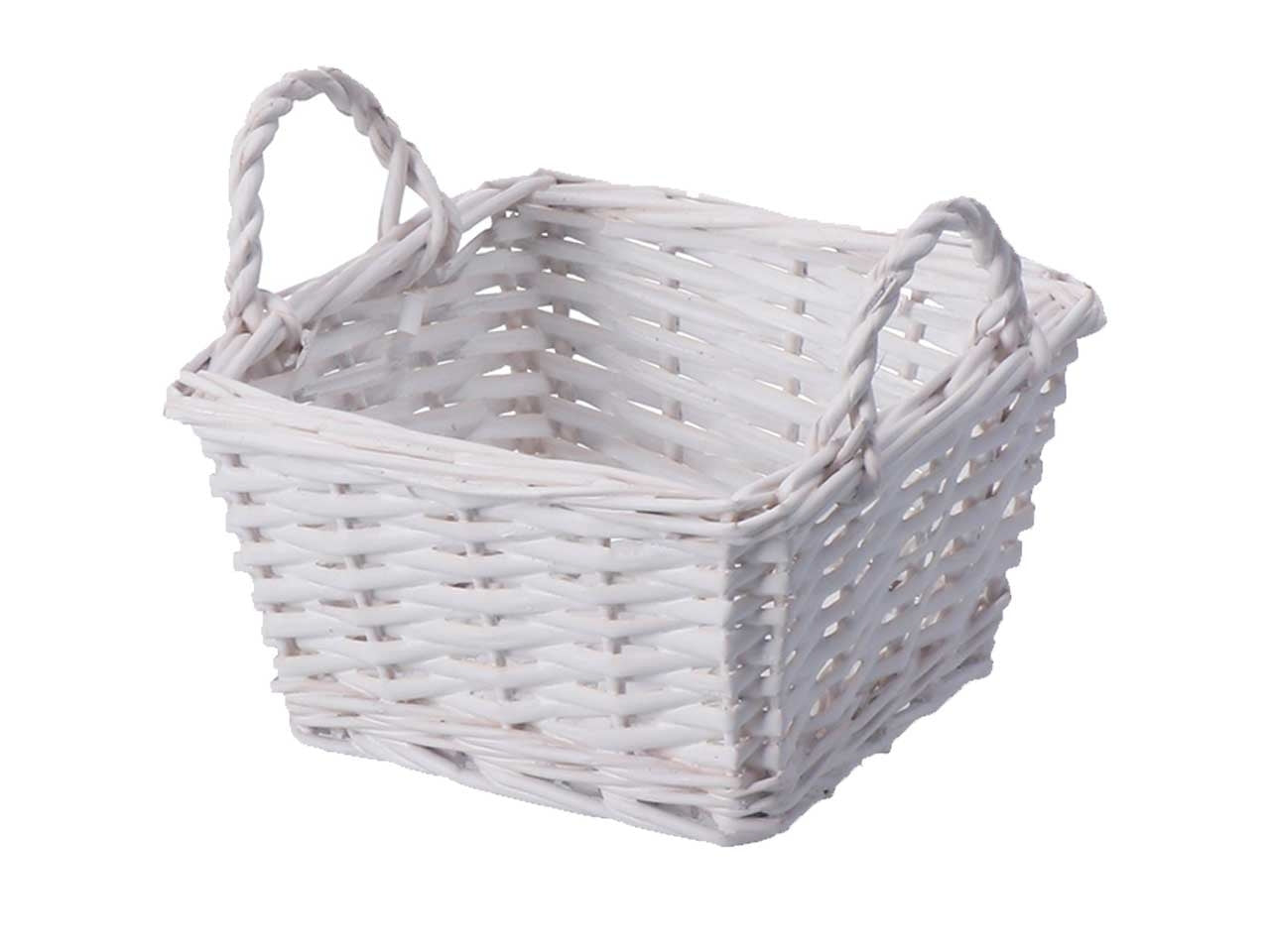 Cesto portaoggetti shabby chic in rattan, quadrato con maniglie, 2 colori assortiti -18x16h.9cm - Star