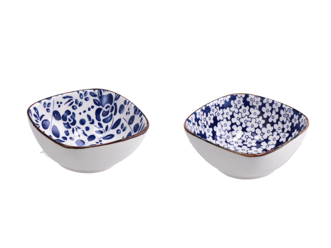 Ciotola in ceramica blu a fantasia floreale e botanica 9x9x4cm - Star