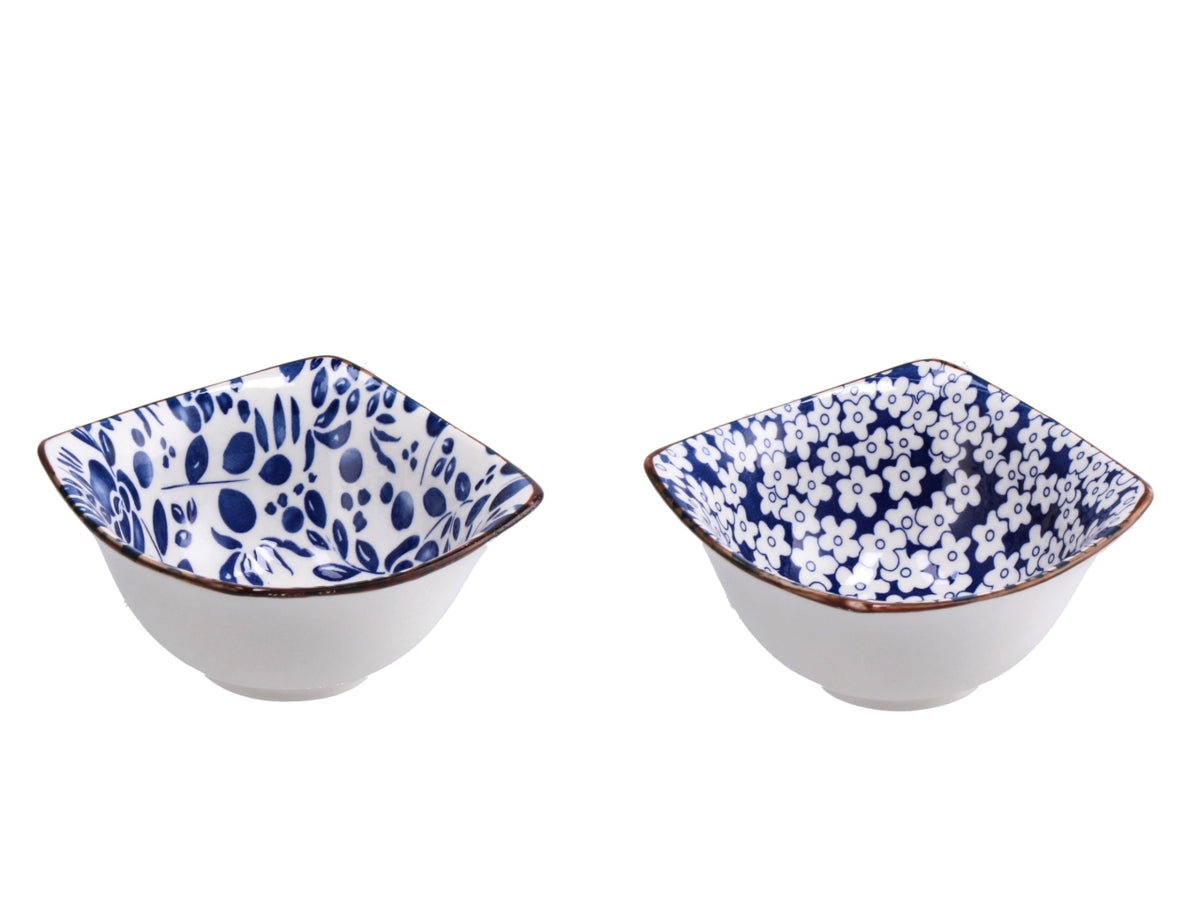 Ciotola in ceramica blu a fantasia floreale e botanica 9,5x9,5x5cm - Star