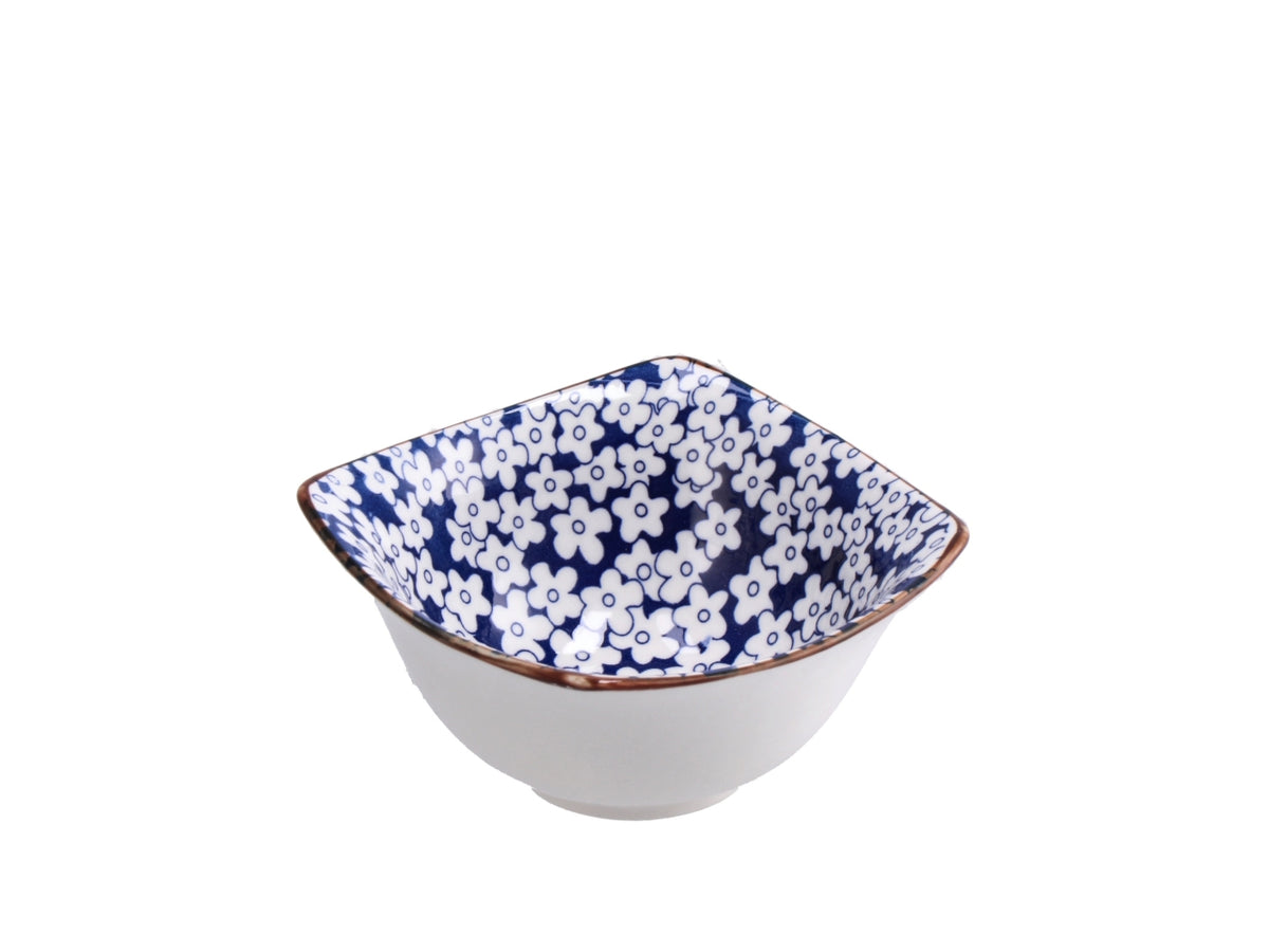 Ciotola in ceramica blu a fantasia floreale e botanica 9,5x9,5x5cm - Star