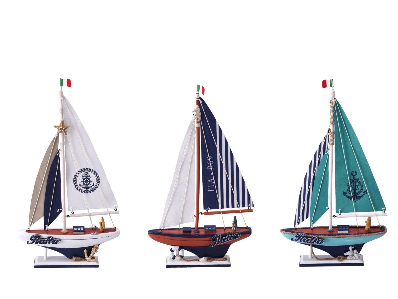 Statua barca a vela in legno stile marinaro 27x6x49 cm - Star
