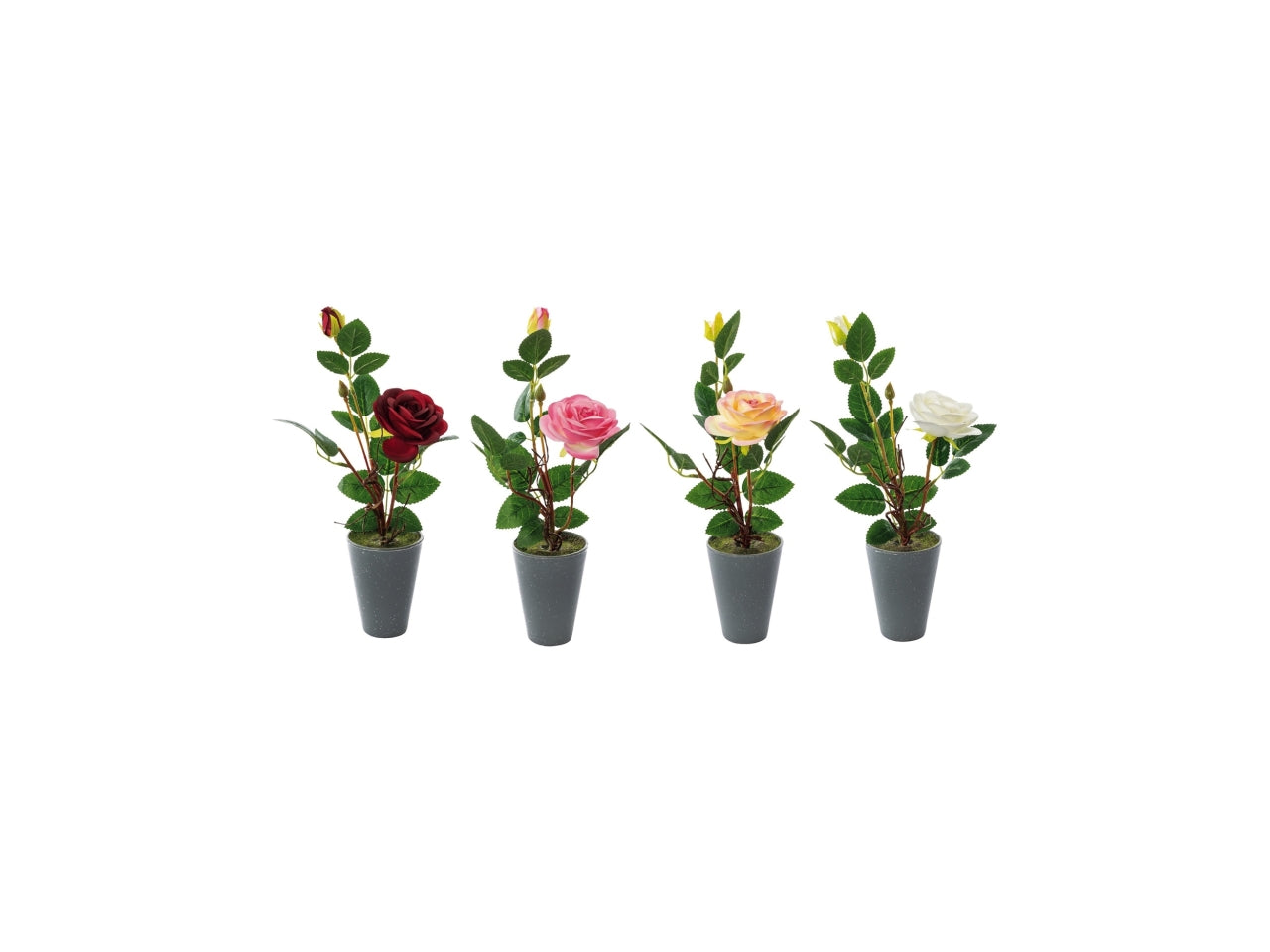 Vaso con rosa 2 boccioli d.8xh.34cm in 4 colori assortiti