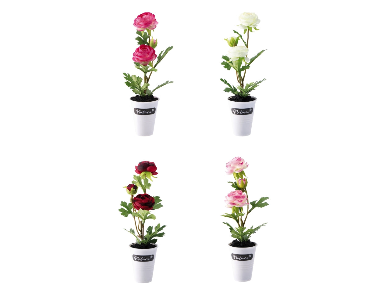 Vaso con rose d.17xh.34cm con 2 fiori e 1 bocciolo in 4 colori assortiti