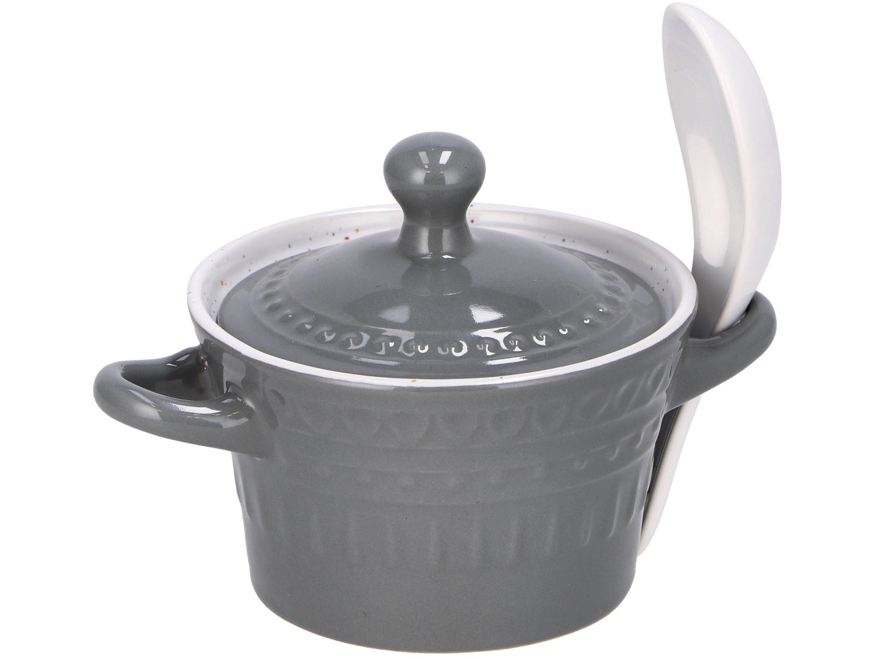 Zuppiera in ceramica + coperchio + cucchiaio 180ml 3 colori assortiti