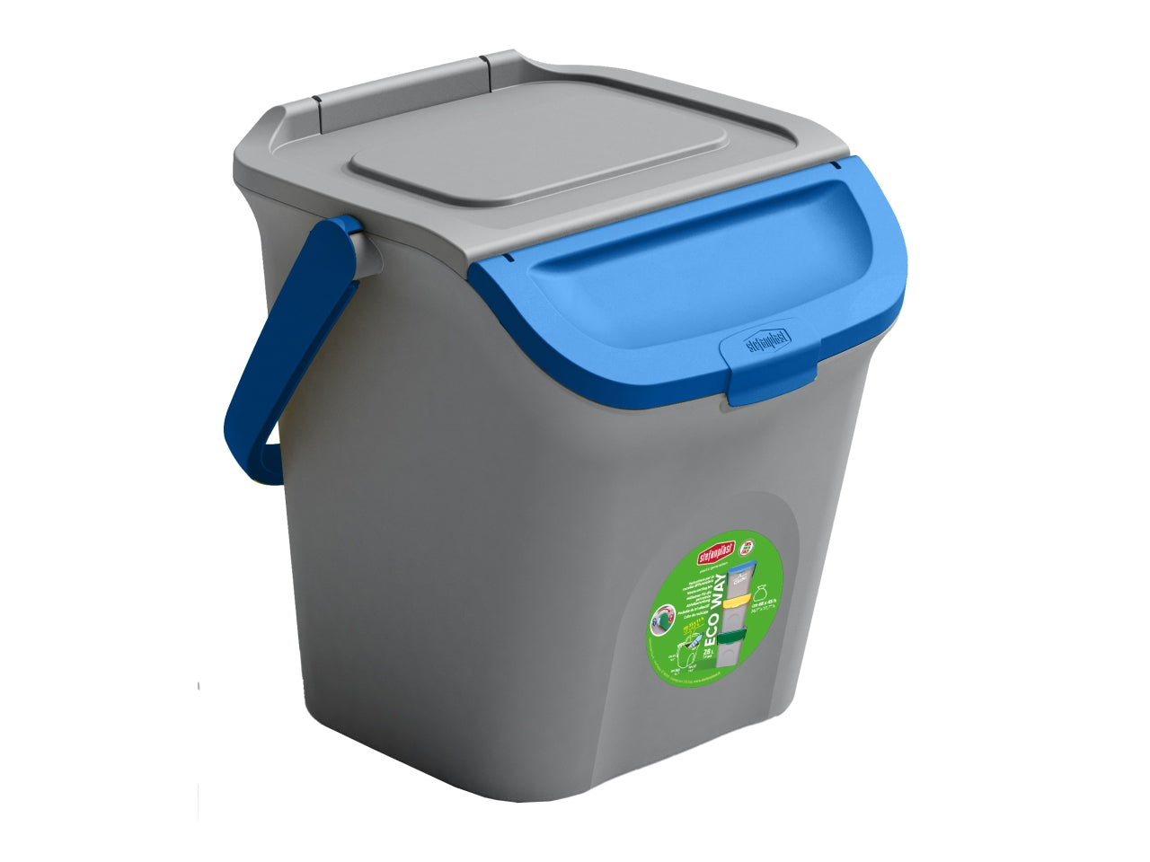 Pattumiera verticale 28l eco way grigio polvere /blu capri