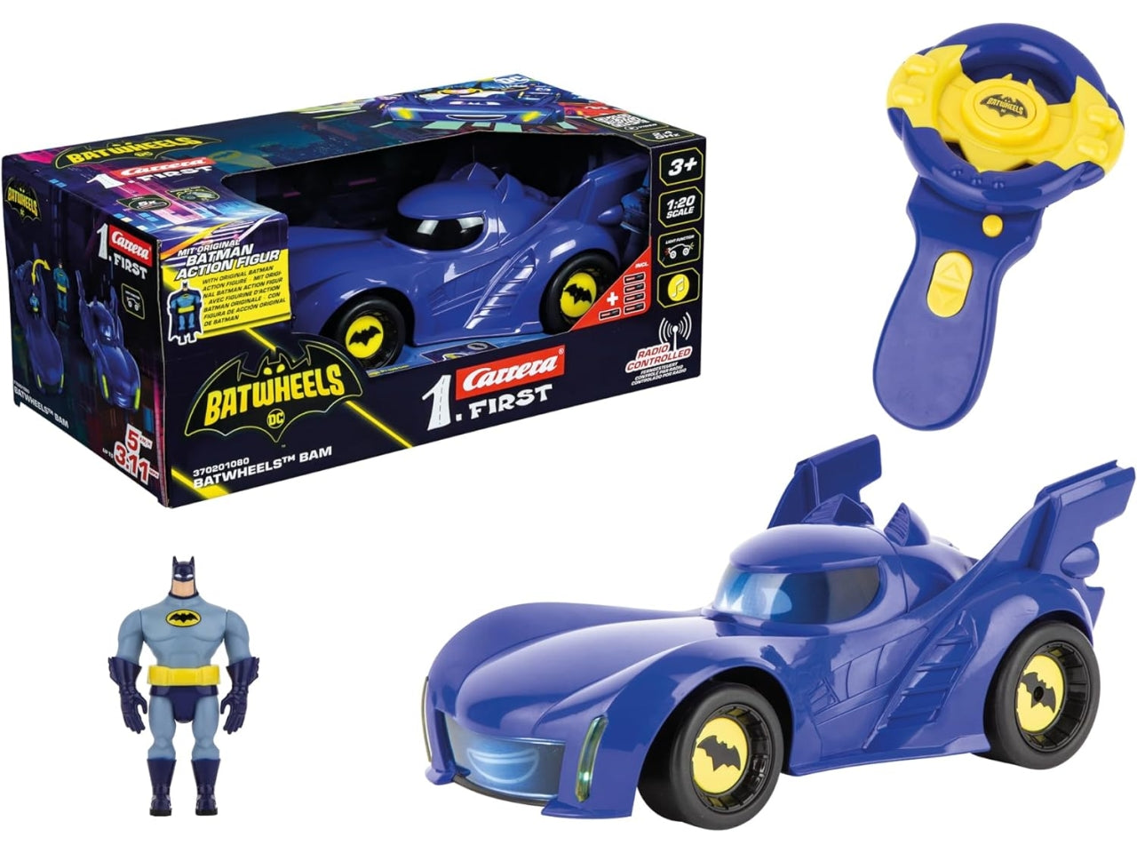Veicolo radiocomandato Batwheelstm, con telecomando 2,4ghz e personaggio, scala 1:20, per bambini di 3+ anni - Carrera