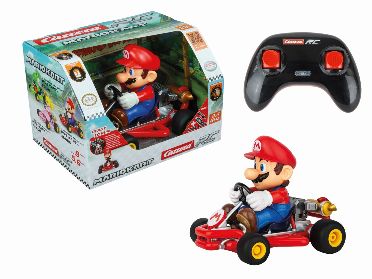 Veicolo radiocomandato Mario Kart Pipe kart, con telecomando 2,4Ghz e batteria ricaricabile per bambini di 6+ anni - Carrera