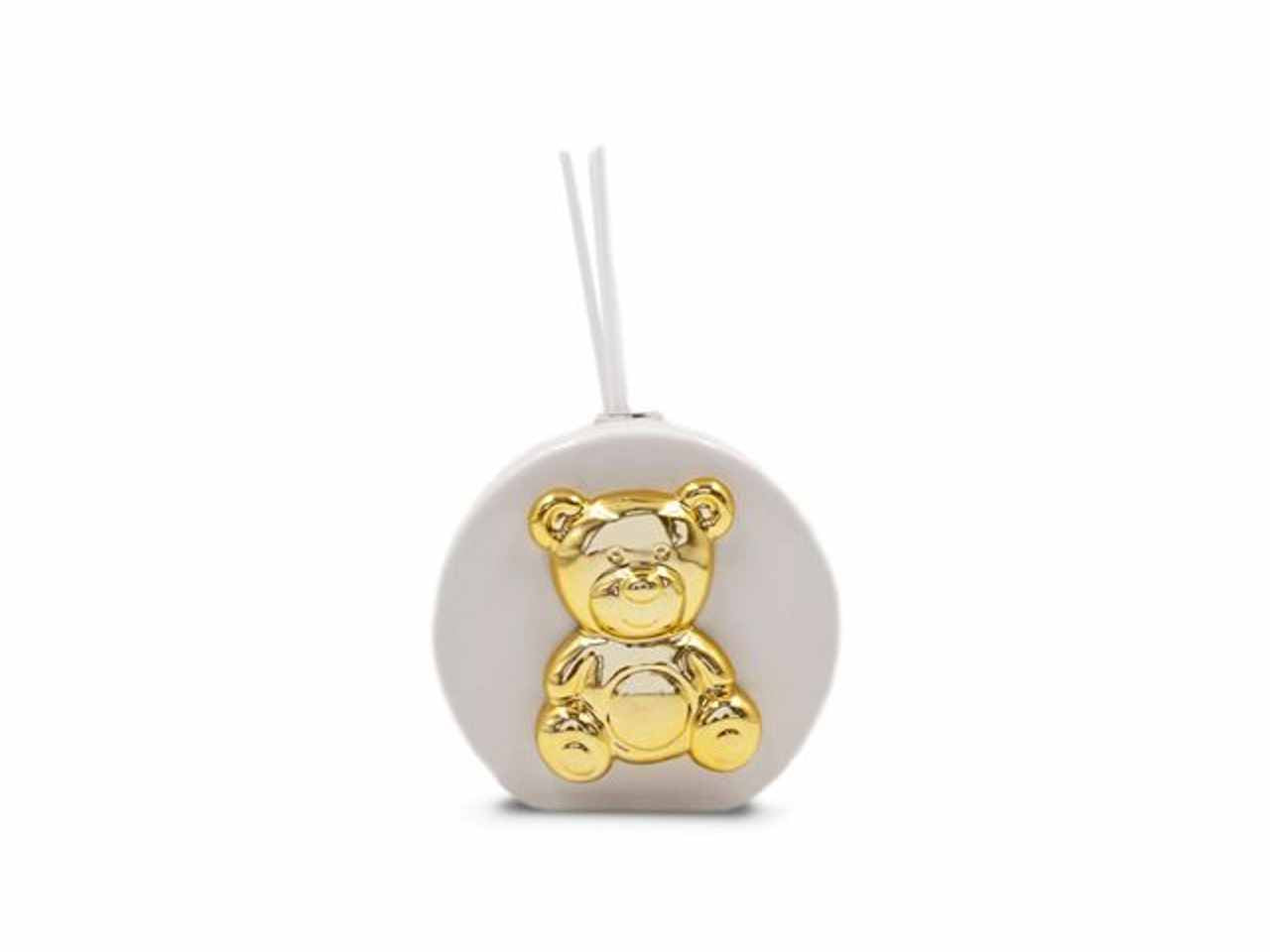 Profumatore tondo in ceramica con applicazione a forma di orsetto oro 10cm