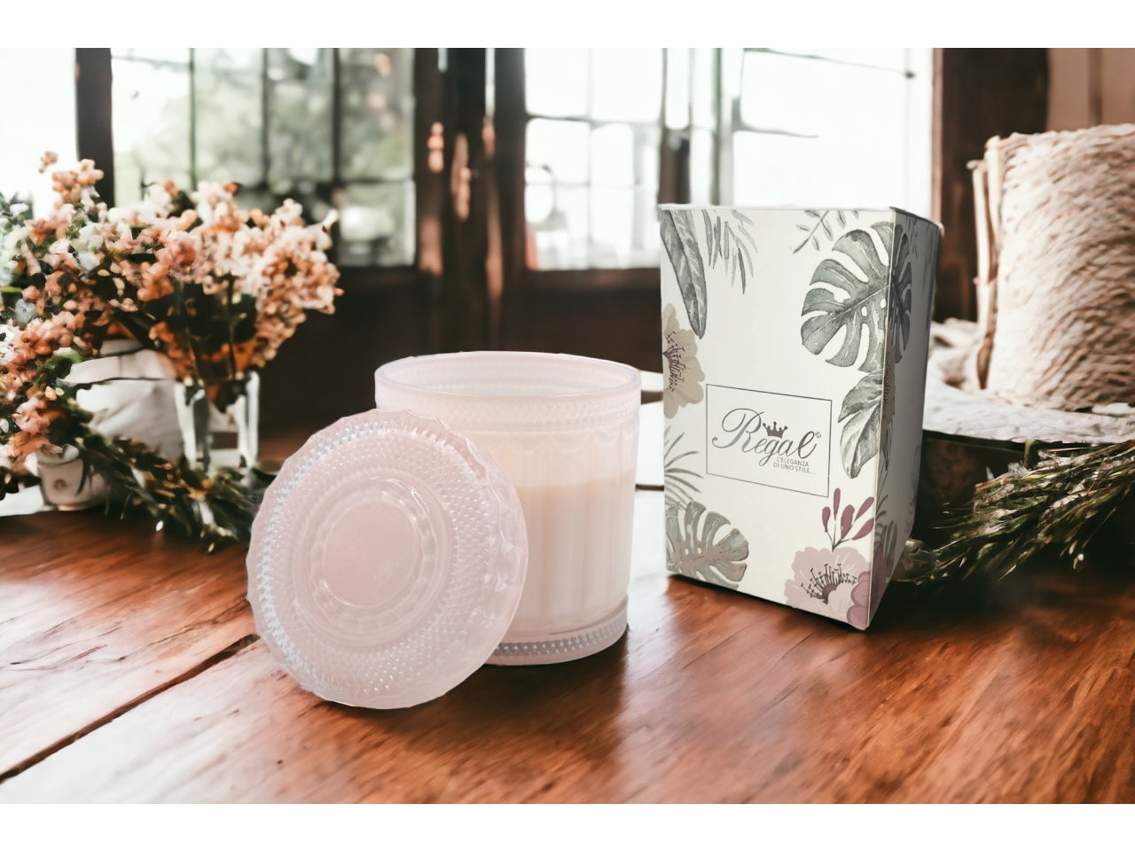 Candela vetro grande rosa 14x17cm