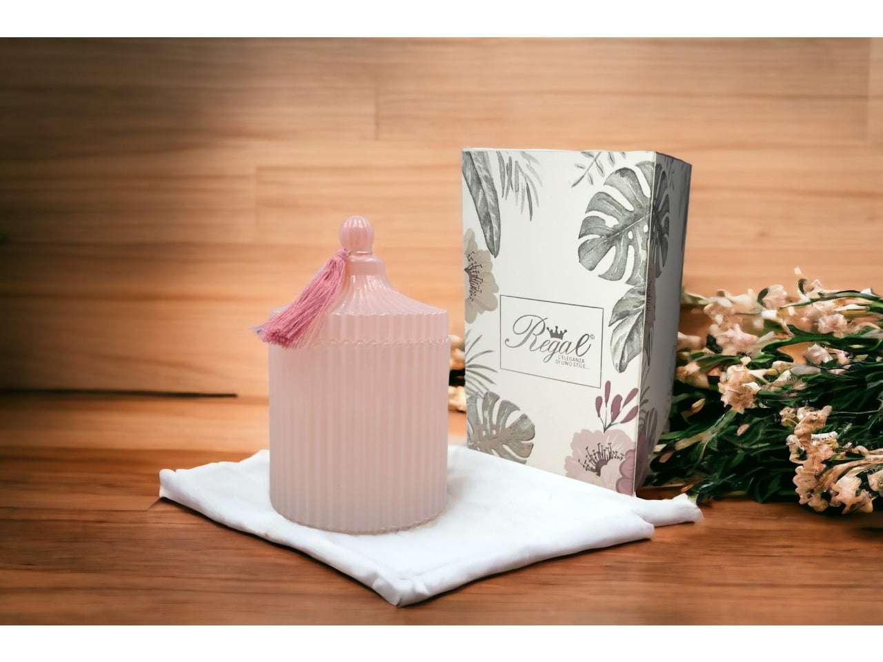 Candela vetro rosa 17cm