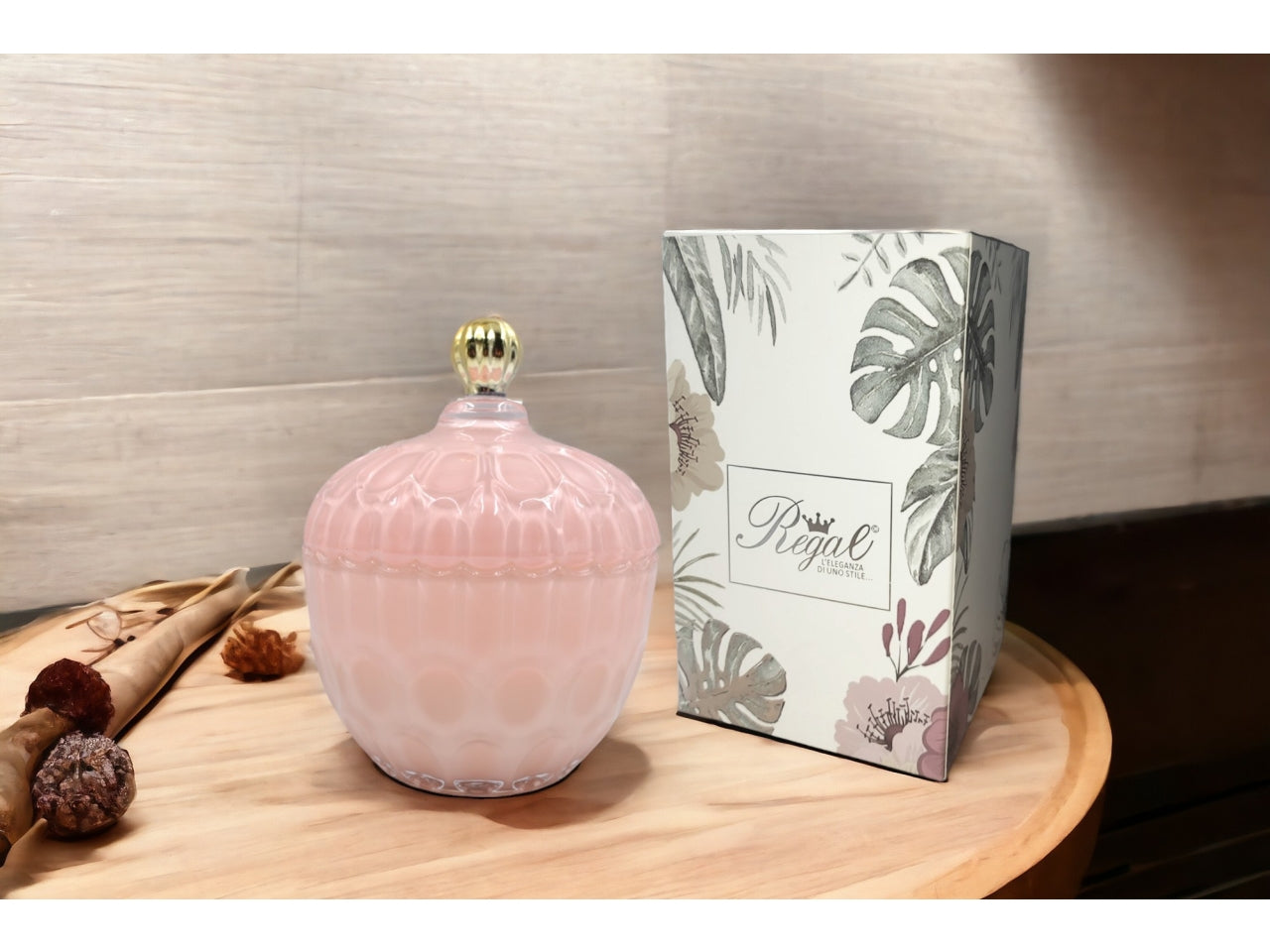 Candela in vetro rosa 17cm