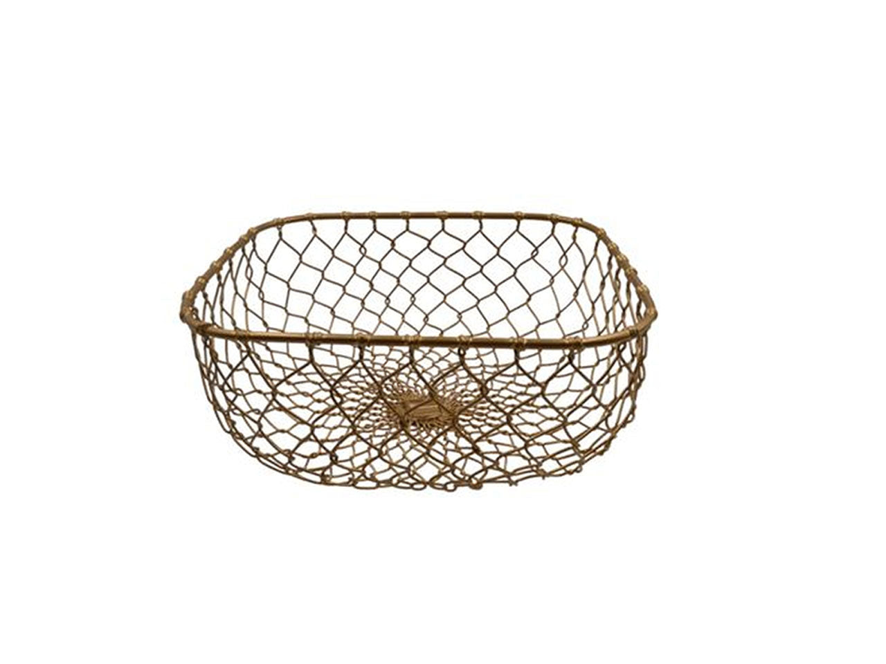 Cestino portaoggetti quadrato in metallo a rete dorata 28 cm - Sud Import